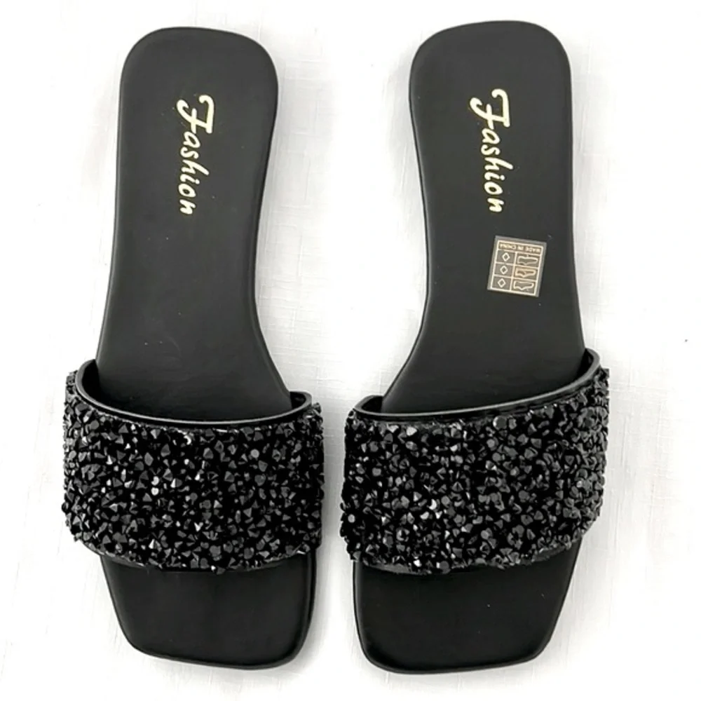 Black Textured Slip~Ons~ Slides / Dress Up or Down / Perfect For Summer - Picture 6 of 9